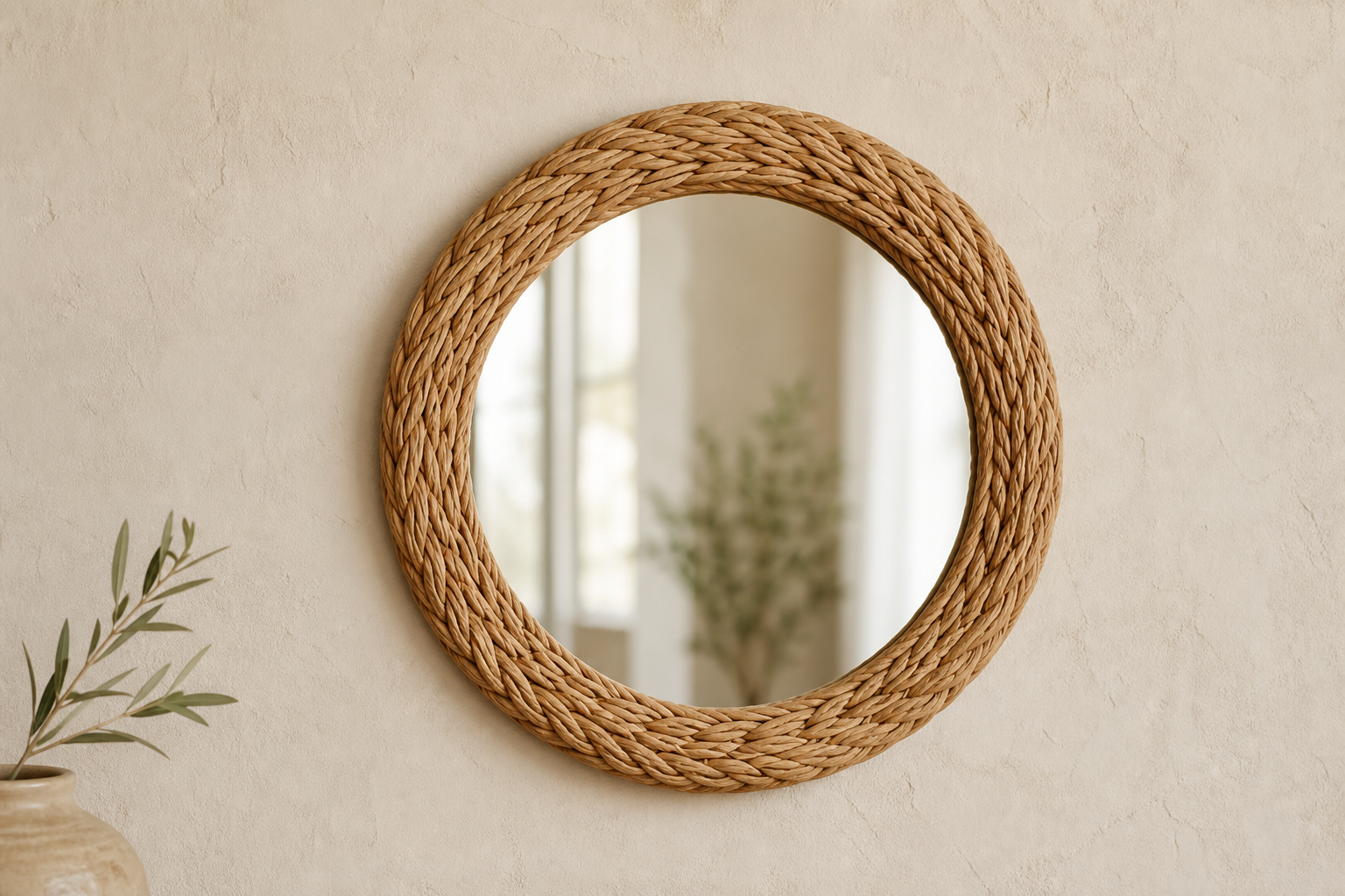 Édition Miroir Rond Encadré Rotin — N°23